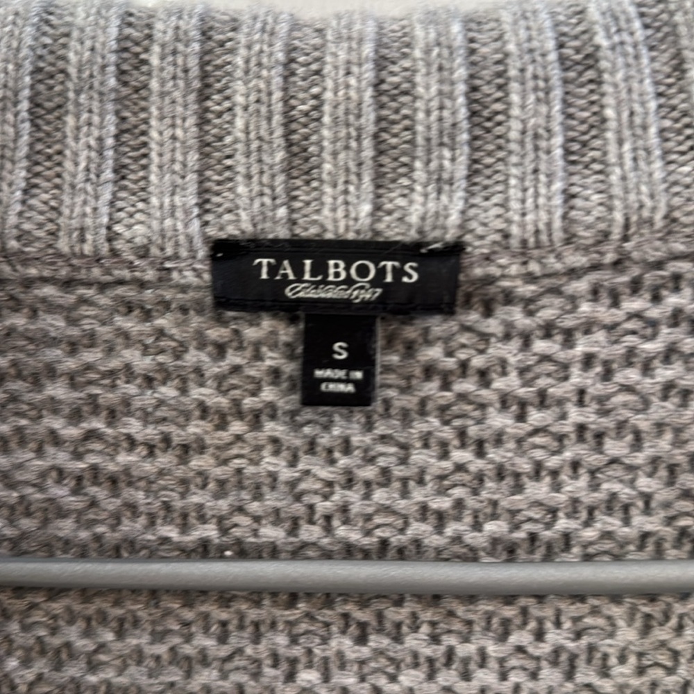 Talbots Gray chunky wool blend button up collared cardigan w pockets Sz S - Picture 5 of 9